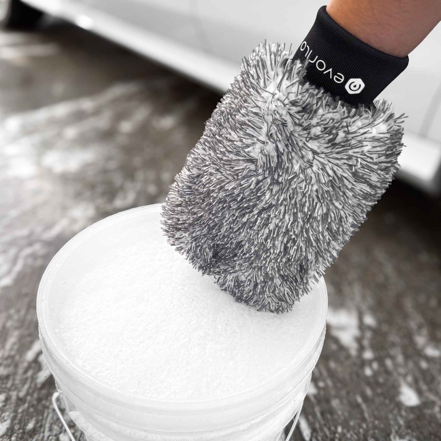 evorilo Waschhandschuh und Apex Shampoo Fahrzeugschampoo Schaum im Eimer zur Autopflege