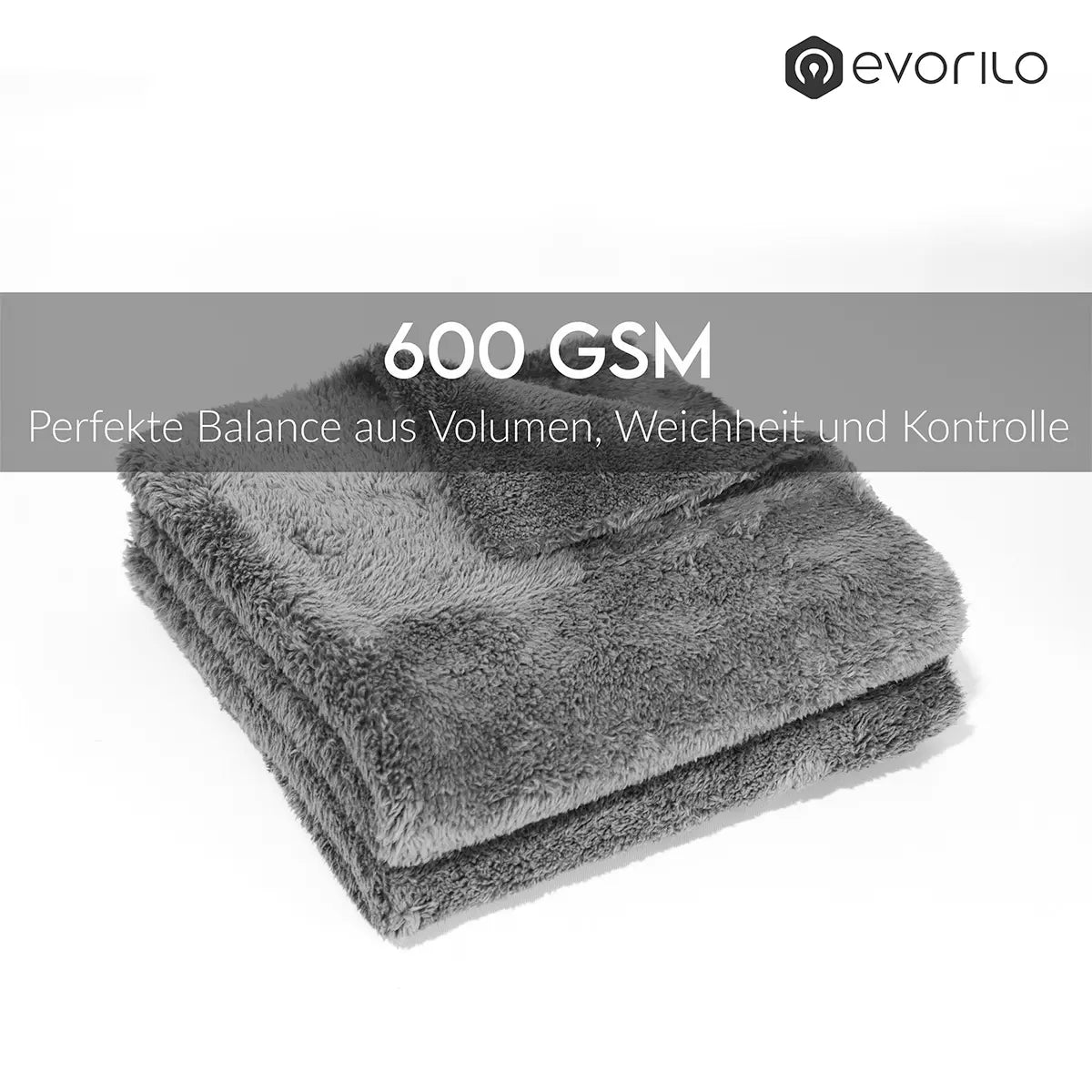 graues Poliertuch 600 GSM von evorilo Brilliance Wipe im gefalteten Zustand für Volumen und Weichheit