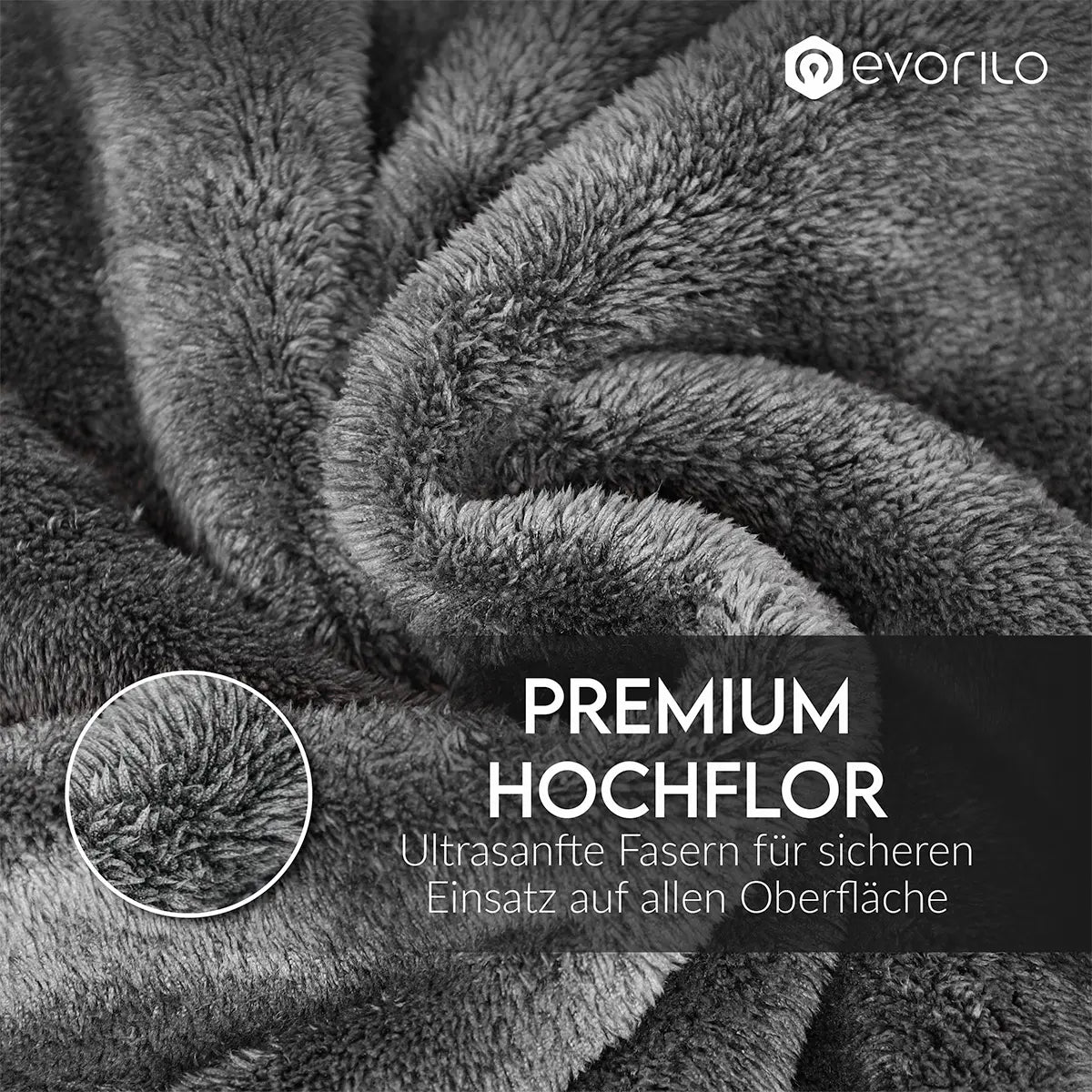 evorilo Brilliance Wipe Poliertuch 600 GSM aus weichem Hochflor in Nahaufnahme ideal für empfindliche Oberflächen