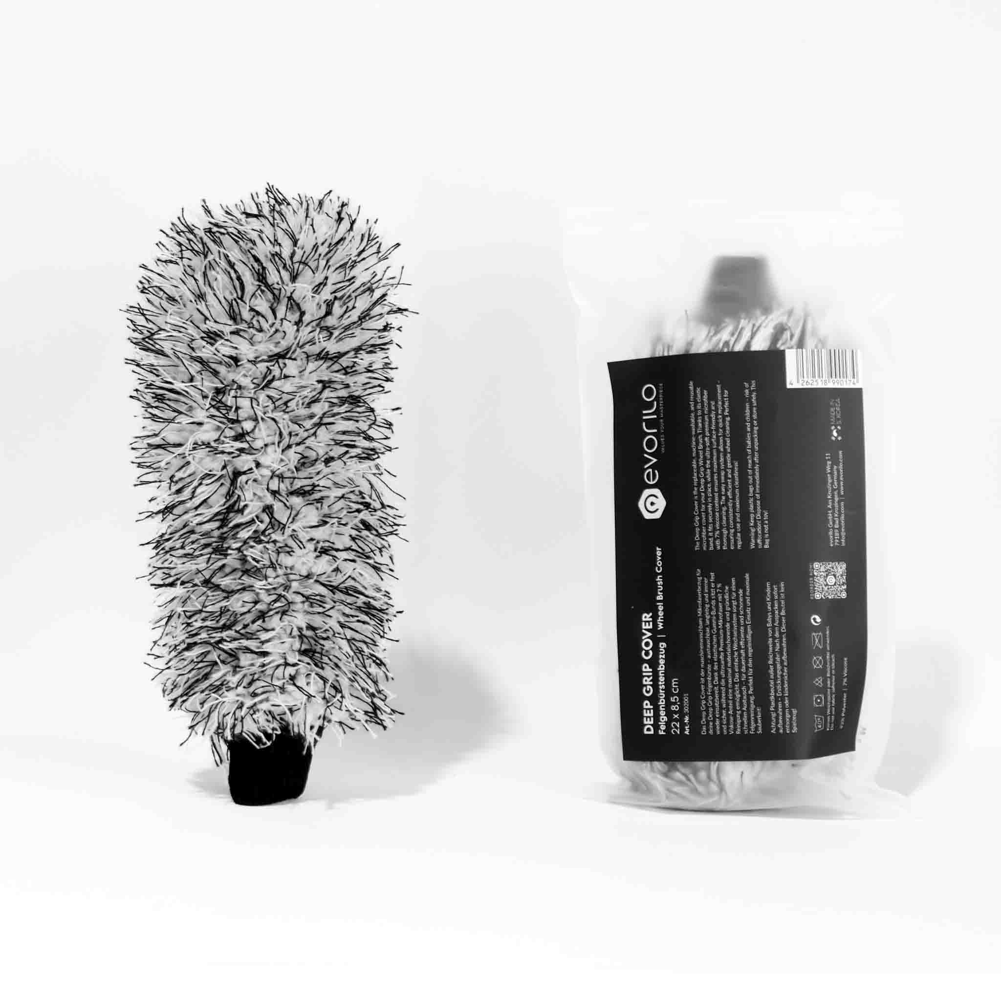 evorilo Deep Grip Cover Felgenbürstenbezug in Weiß zur effektiven Felgenreinigung, inklusive Verpackung.