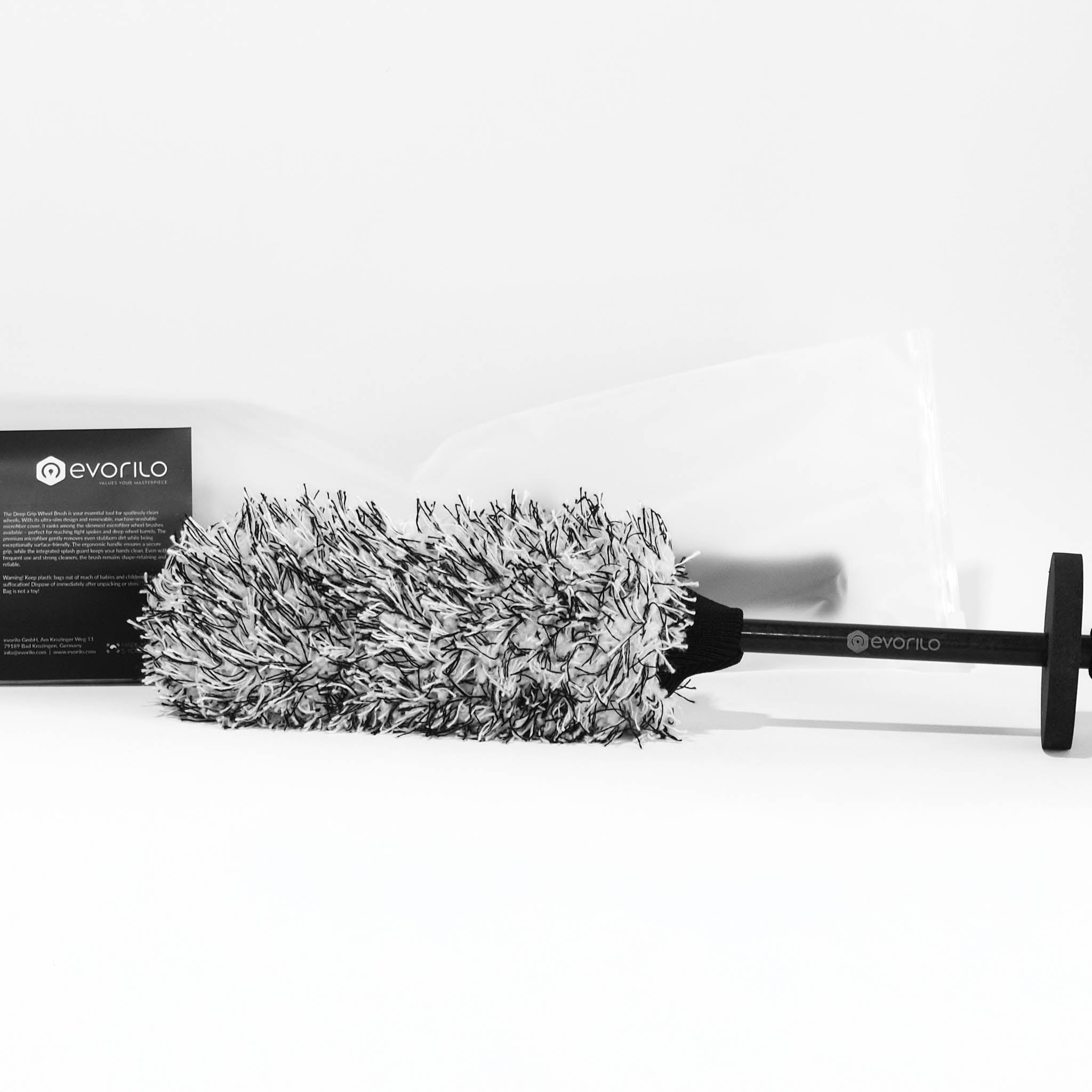 evorilo Deep Grip Felgenbürste mit ergonomischem Griff und weichen Borsten für effektive Autofelgenreinigung