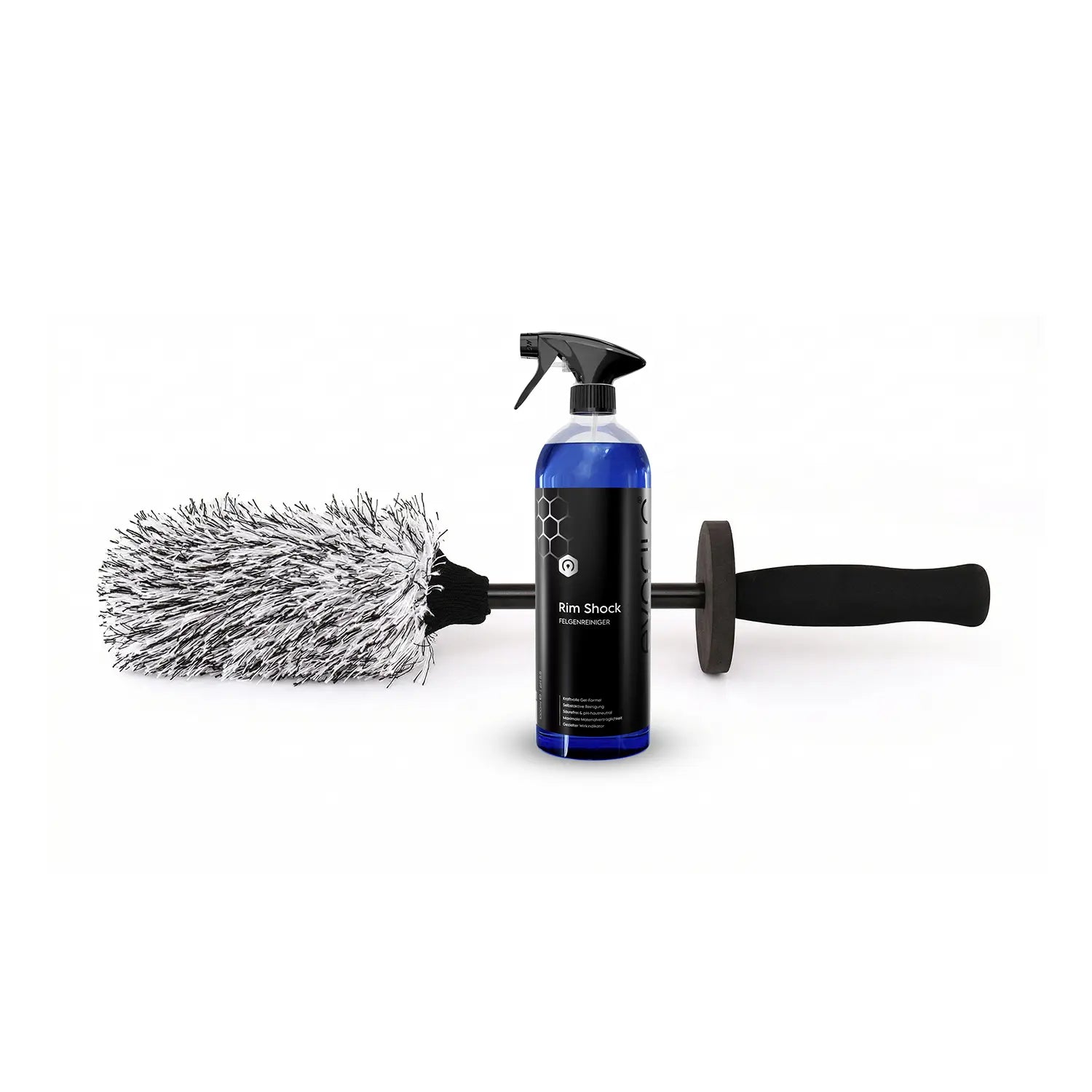 evorilo Felgenpflegeset Grip mit Felgenreinigungsflasche und Bürste zur effektiven Reinigung von Autoreifenfelgen