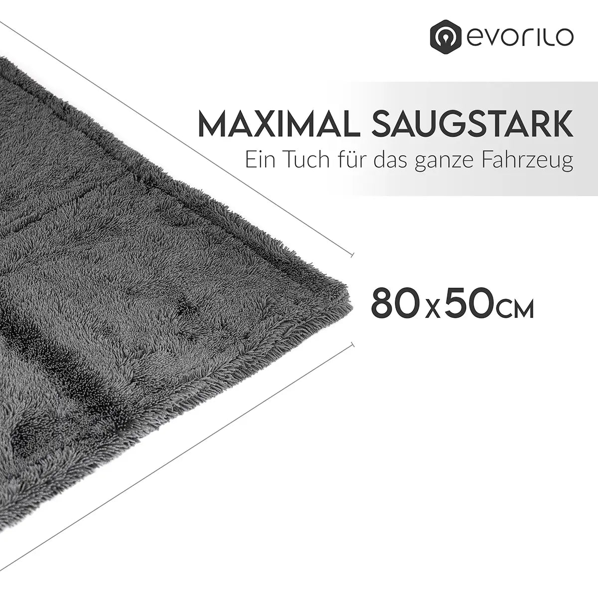 evorilo Hydro Magnet Trockentuch 1600 GSM in Grau mit hoher Saugkraft und 80x50 cm Größe ideal für Fahrzeugreinigung