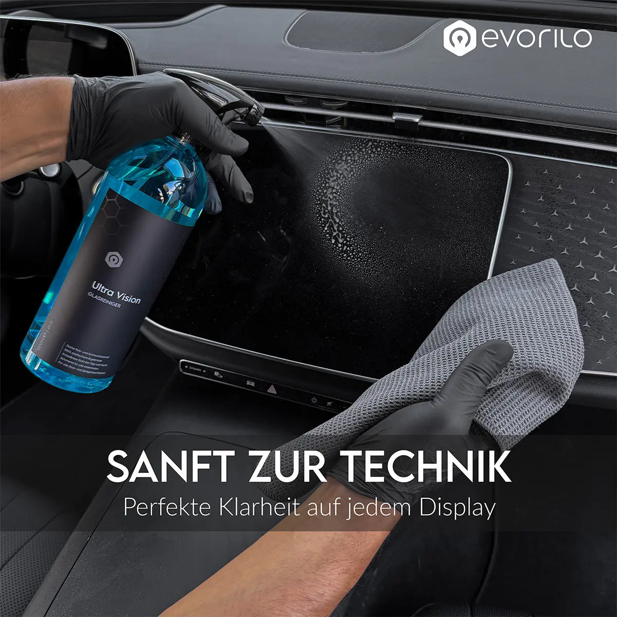 evorilo Hydro Waffle Glas Waffeltuch reinigt Auto-Display mit Glasreiniger für perfekte Klarheit und sanfte Anwendung