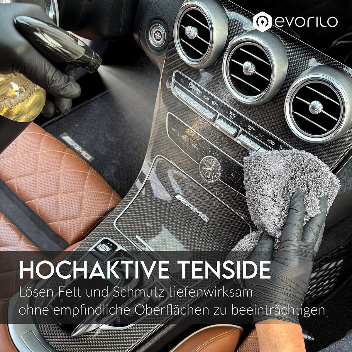 evorilo Innenraumreiniger Interior Uplift reinigt gründlich das Autoinnenleben, entfernt Schmutz ohne Oberflächen zu schädigen.