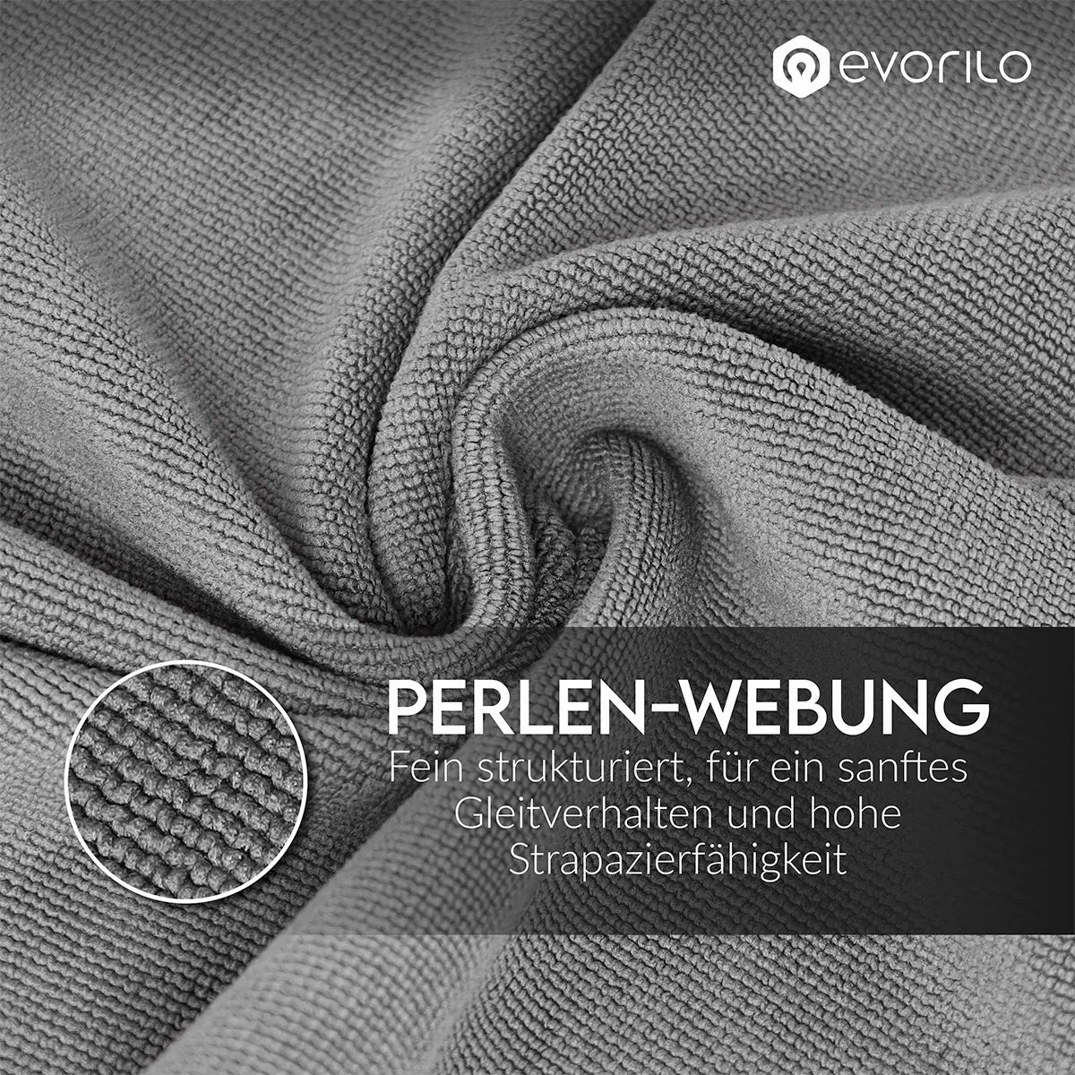 evorilo Pearl Wipe Detailing Tuch 350 GSM aus grauem Mikrofaser mit Perlen-Webung für sanftes Gleitverhalten und Strapazierfähigkeit