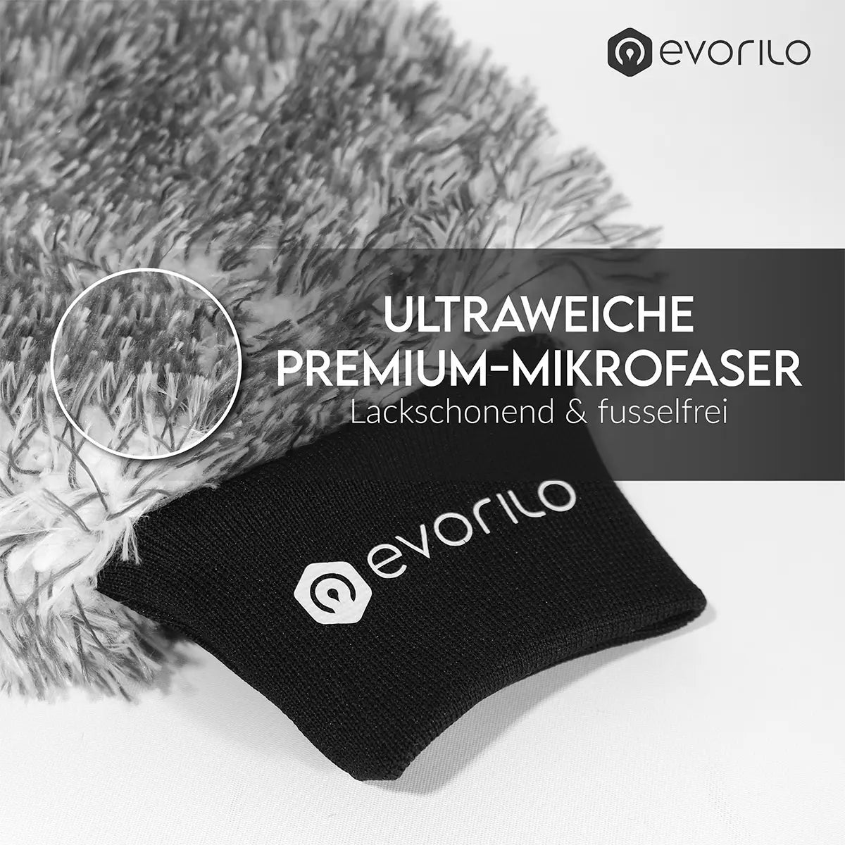 ultraweicher evorilo Silk Touch Waschhandschuh aus Mikrofaser, lackschonend und fusselfrei, Detailansicht der Fasern