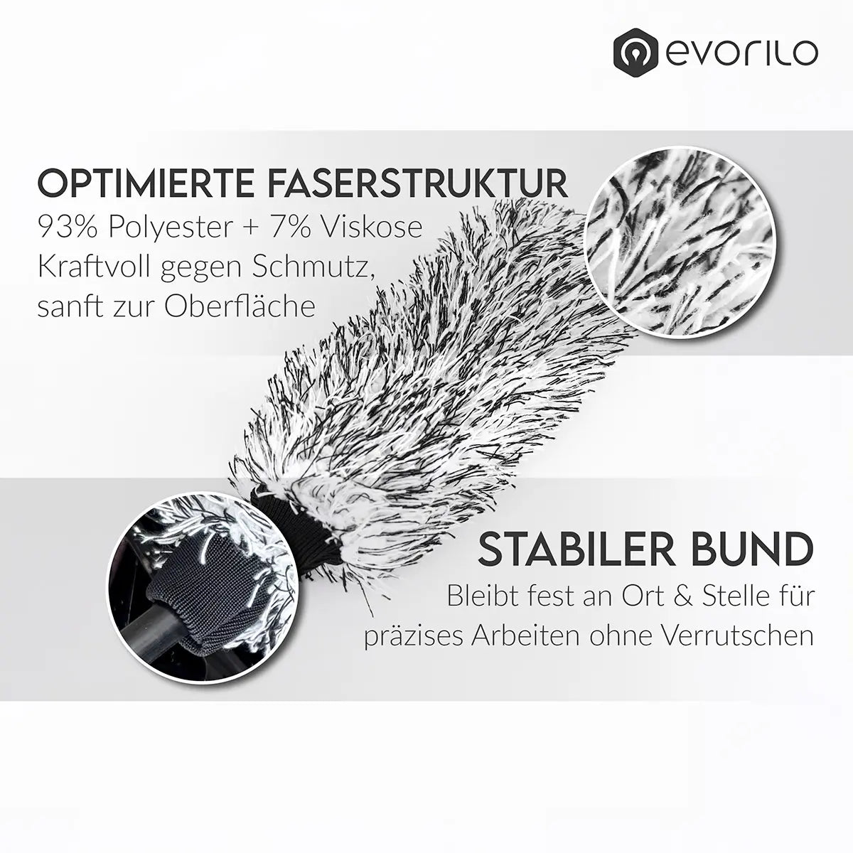 evorilo Deep Grip Cover Felgenbürstenbezug mit stabiler Spitze und optimierter Faserstruktur für effektive Reinigung
