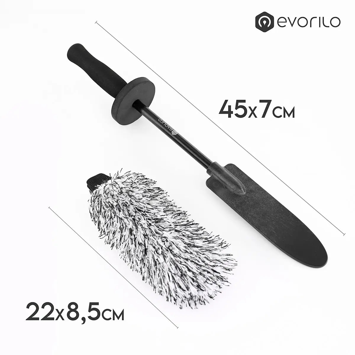 evorilo Deep Grip Felgenbürste mit schwarzem Griff und Borsten zur effektiven Reinigung von Autoreifenfelgen.